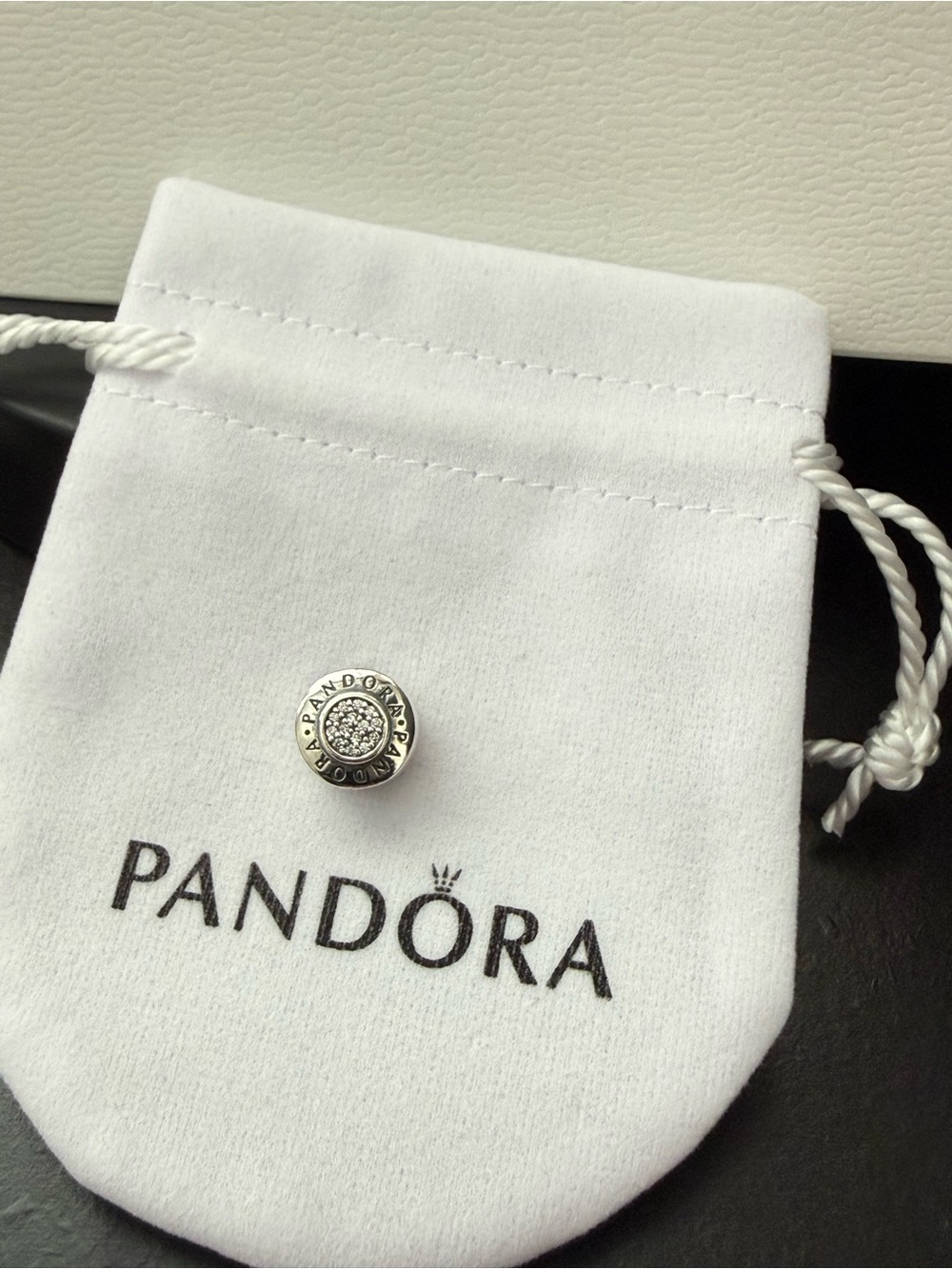 Pandora S925 ALE Pavé Logo Charm Clear Stones Round Bead Spacer